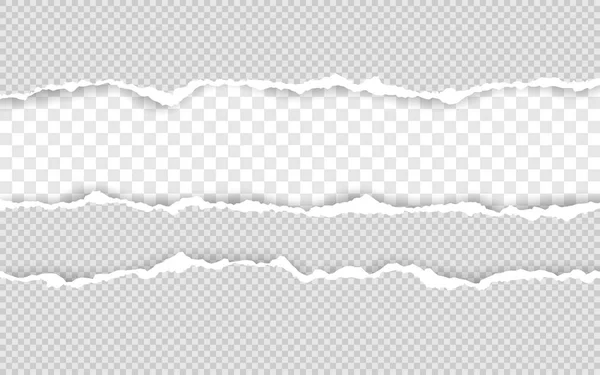 Horizontal torn paper edge. Ripped squared horizontal white paper strips. Vector illustration