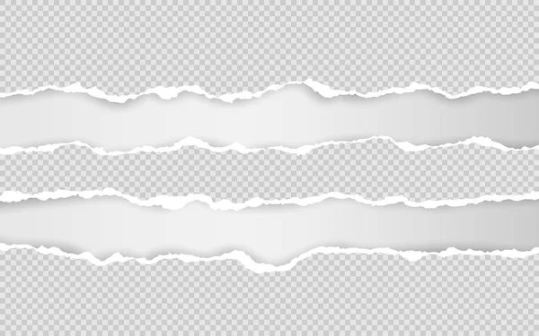 Borde de papel desgarrado horizontal. Tiras de papel blanco horizontales rasgadas al cuadrado. Ilustración vectorial — Vector de stock