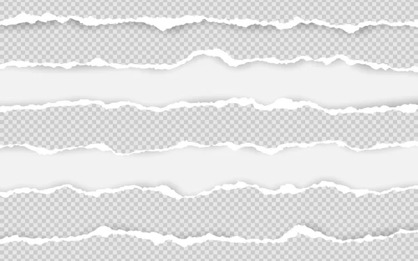 Borde de papel desgarrado horizontal. Tiras de papel blanco horizontales rasgadas al cuadrado. Ilustración vectorial — Vector de stock