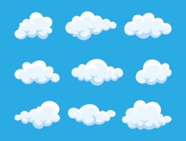 Bulut. Üzerinde mavi arka plan izole abstract beyaz bulutlu değeri. Vektör çizim