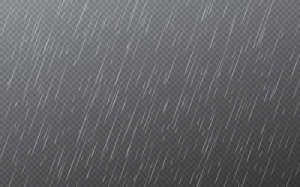 Gotas de lluvia sobre fondo transparente. Cayendo gotas de agua. Lluvias naturales. Ilustración vectorial — Vector de stock