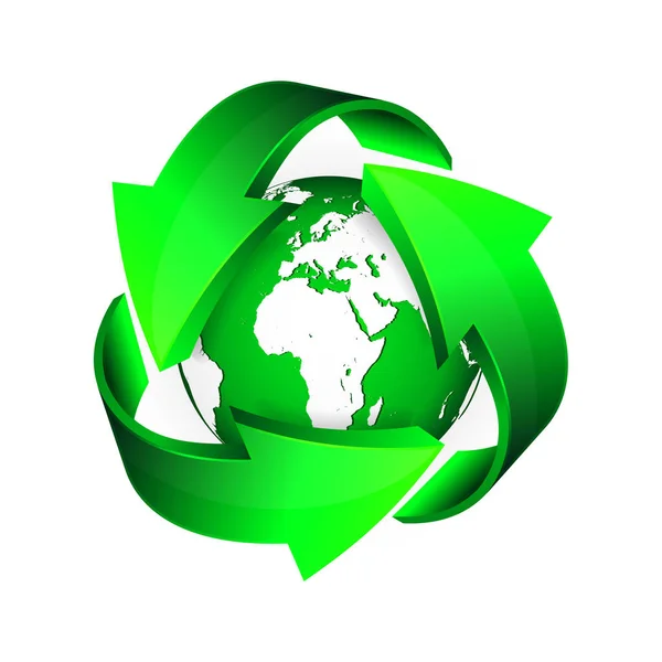 Reciclar flechas y tierra verde. Ilustración vectorial — Vector de stock