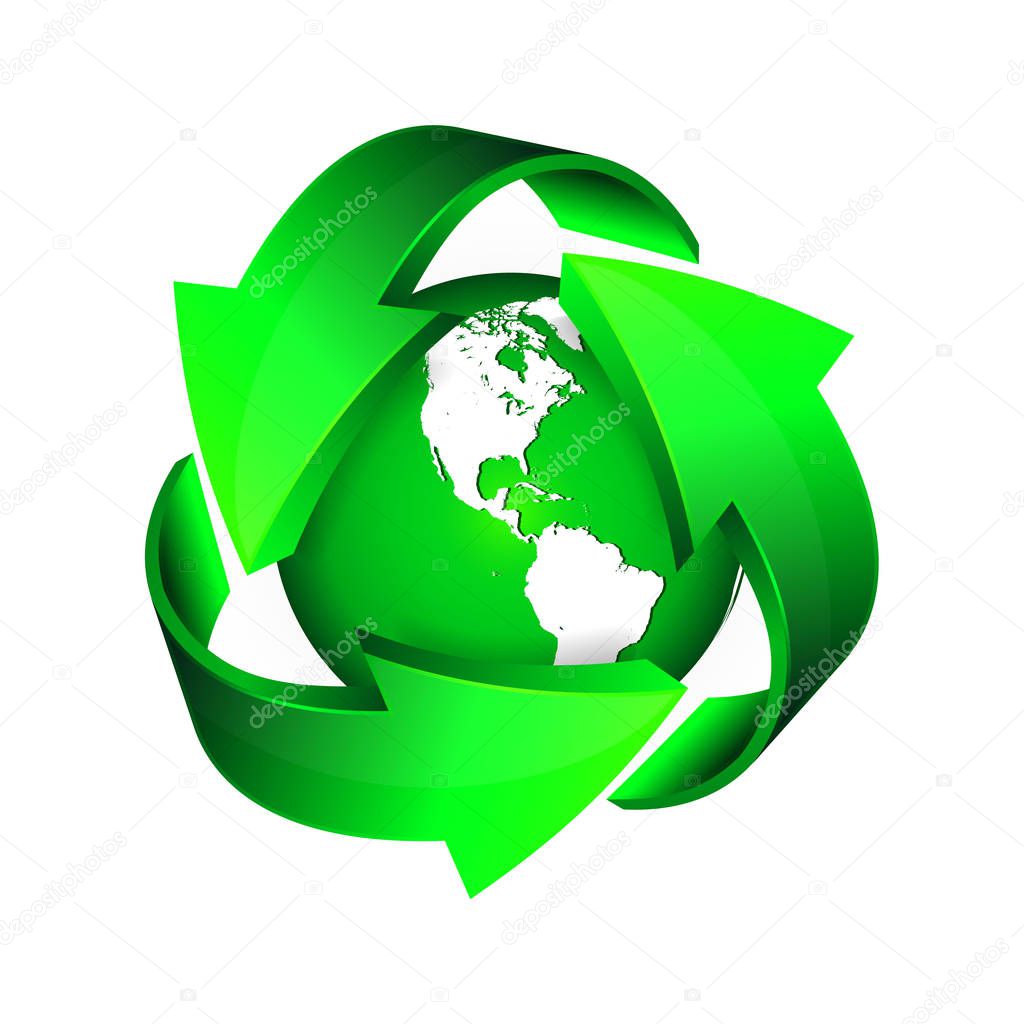 Recycle arrows and  green Earth. Vector illustration