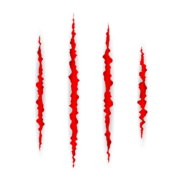 빨간 스크래치 세트. 발톱 은 동물 긁힘 트랙을 긁어. 벡터 일러스트레이션 — 스톡 벡터