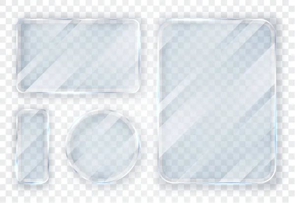 Plaques de verre réglées. Bannières en verre sur fond transparent. Verre plat. Illustration vectorielle — Image vectorielle
