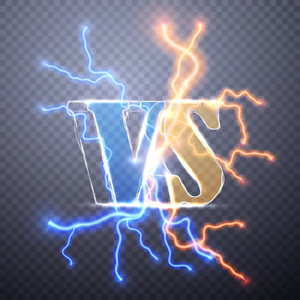 Neon versus Logo. vs Vektorbuchstaben Illustration. Wettbewerbs-Symbol. Kampfsymbol. digitale wirkung von glühen, elektrische entladung, design-dekoration. Vektorillustration — Stockvektor
