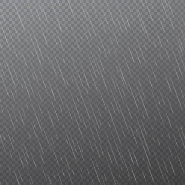 Gotas de lluvia sobre fondo transparente. Cayendo gotas de agua. Lluvias naturales. Ilustración vectorial — Vector de stock