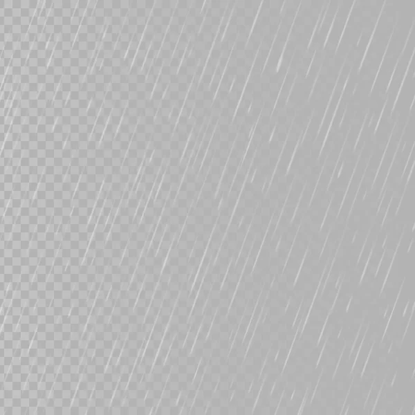 Gotas de lluvia sobre fondo transparente. Cayendo gotas de agua. Lluvias naturales. Ilustración vectorial — Vector de stock