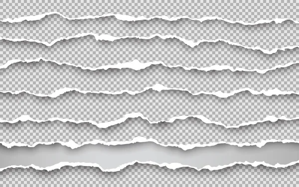 Borda de papel rasgada horizontal. Tiras de papel branco horizontais rasgadas ao quadrado. Ilustração vetorial —  Vetores de Stock