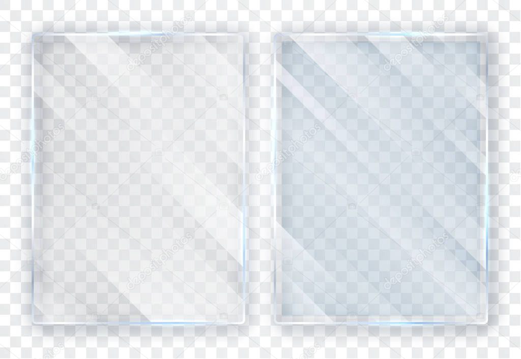 Glass plates set. Glass banners on transparent background. Flat glass. Vector illustration