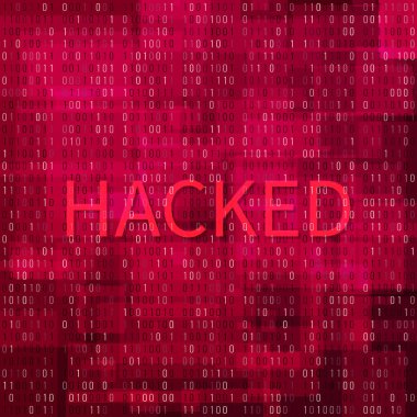 Hacking Kavramı. Ddos saldırısı olan banner. Spam ve Bilgisayar Virüs Kavramı. İkili kod dijital teknoloji arka planı. Vektör çizimi