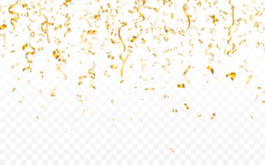 Altın konfeti. Kutlama karnaval kurdeleleri. Lüks tebrik kartı. Vektör çizimi