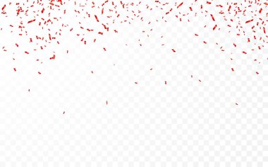 Kırmızı konfeti. Kutlama karnaval kurdeleleri. Lüks tebrik kartı. Vektör çizimi