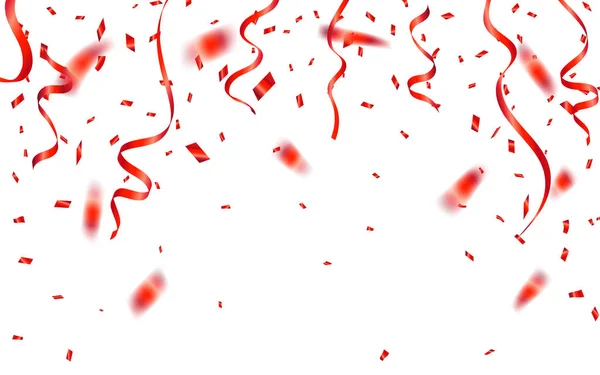 Kırmızı konfeti. Kutlama karnaval kurdeleleri. Lüks tebrik kartı. Vektör çizimi
