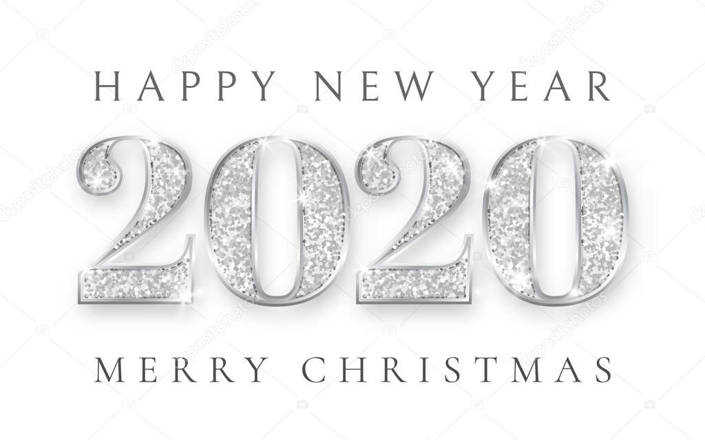 Happy New Year and Marry Christmas 2020, silver numbers design of greeting card, Xmas , Vector illustration