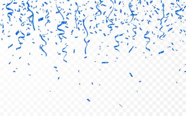 Mavi konfeti. Kutlama karnaval kurdeleleri. Lüks tebrik kartı. Vektör çizimi