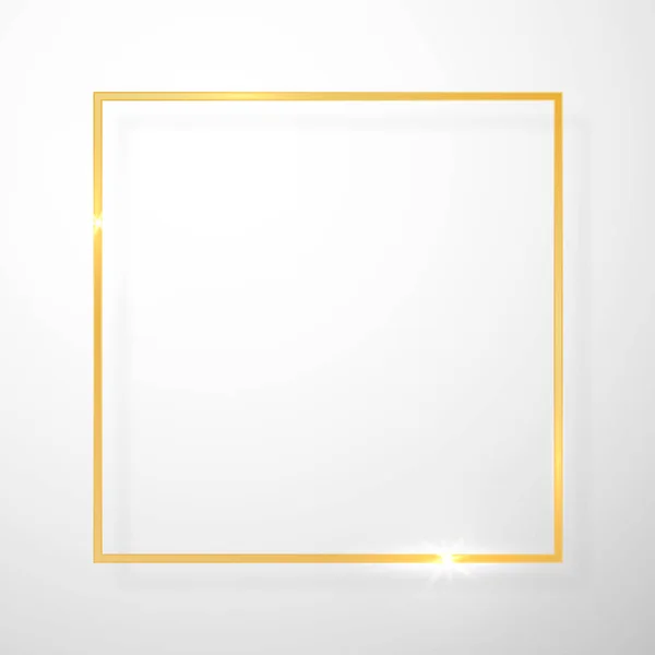 Cornice vintage lucente oro brillante con ombre isolate su sfondo trasparente. Golden lusso realistico bordo rettangolo. Illustrazione vettoriale — Vettoriale Stock