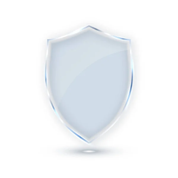 Escudo transparente. Icono de insignia de vidrio de seguridad. Banner de guardia de privacidad. Concepto de Escudo de Protección. Elemento seguro de decoración. Firma de defensa. Símbolo de conservación. Ilustración vectorial — Vector de stock