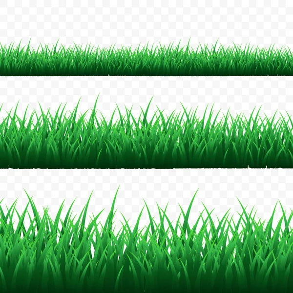 Grönt gräs gräns inställd på transparent bakgrund. Vektor Illustration — Stock vektor