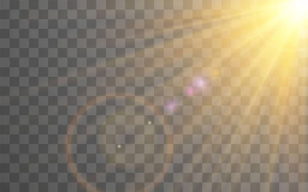 Lumière du soleil lentille spéciale effet flash sur fond transparent. Effet de lumière floue. Illustration vectorielle — Image vectorielle