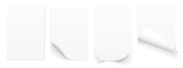 Üres A4-es papírlapot fehér fodros sarok és árnyék, a design sablon. Állítsa be. Vektoros illusztráció — Stock Vector