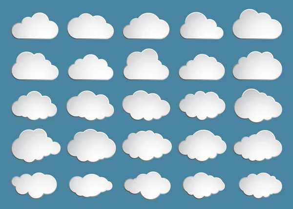 クラウド。青の背景に分離された抽象的な白い曇りセット。ベクトル図 — ストックベクタ