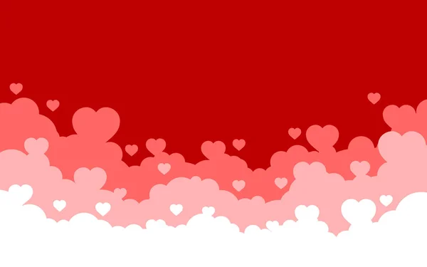 Cielo nublado con corazones rojos de fondo. Tarjeta de San Valentín. Diseño de estilo plano de dibujos animados. Ilustración vectorial — Archivo Imágenes Vectoriales