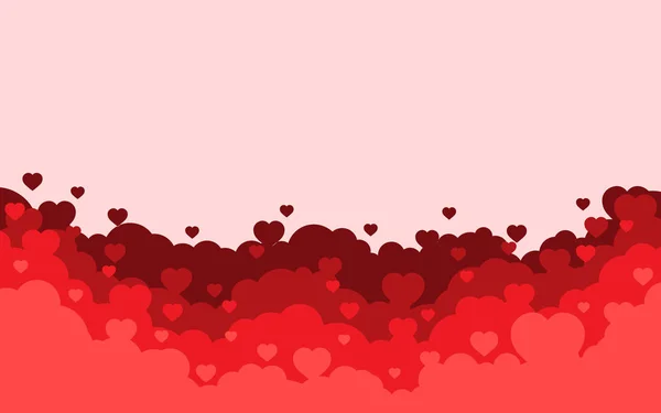 Cielo nublado con corazones rojos de fondo. Tarjeta de San Valentín. Diseño de estilo plano de dibujos animados. Ilustración vectorial — Archivo Imágenes Vectoriales