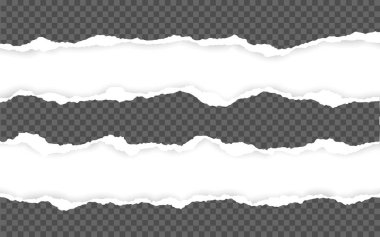 Yatay yırtık kağıt kenarı. Yırtık kare yatay beyaz kağıt şeritler. Vektör çizimi