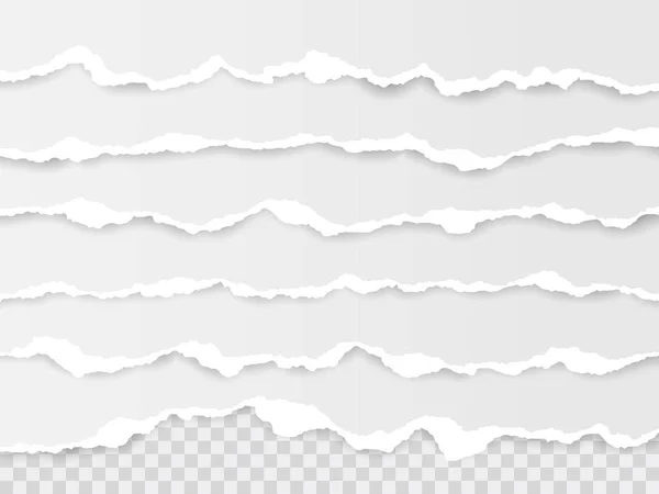 Borde de papel desgarrado horizontal. Tiras de papel blanco horizontales rasgadas al cuadrado. Ilustración vectorial — Vector de stock