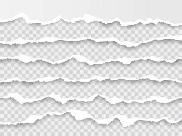 Borde de papel desgarrado horizontal. Tiras de papel blanco horizontales rasgadas al cuadrado. Ilustración vectorial — Archivo Imágenes Vectoriales