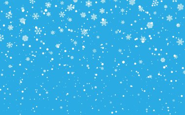 Noel karı. Mavi arka planda düşen kar taneleri. Kar yağışı. Vektör illüstrasyonu