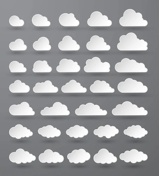 Wolk. Abstract wit bewolkt set geïsoleerd op donkere achtergrond. Vector illustratie — Stockvector