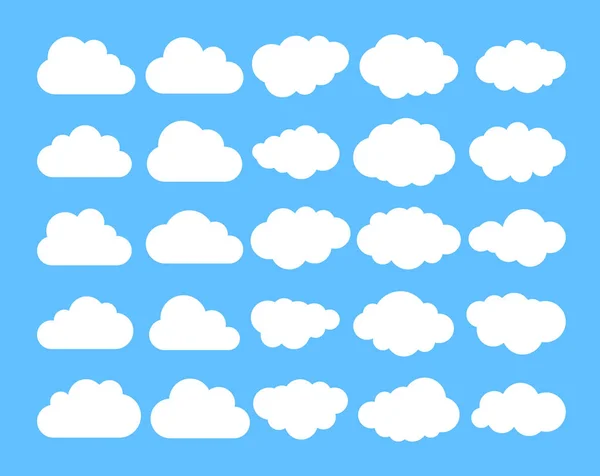 Nube. Conjunto nublado blanco abstracto aislado sobre fondo azul. Ilustración vectorial — Archivo Imágenes Vectoriales