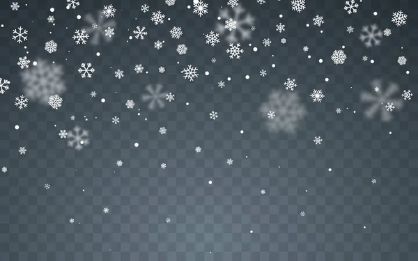 Рождественский снег Падающие снежинки на темном фоне. Снегопад. Векторная иллюстрация — стоковый вектор