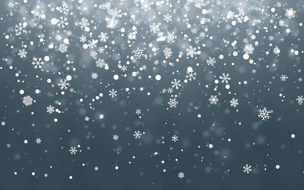 Weihnachtsschnee. Fallende Schneeflocken auf dunklem Hintergrund. Schneefall. Vektorillustration — Stockvektor