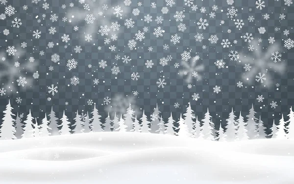 Fondo navideño de nieve cayendo. Noche de invierno. Ilustración de vectores de diseño de tarjetas de Navidad — Archivo Imágenes Vectoriales