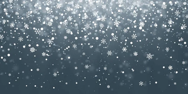 Nieve de Navidad. Copos de nieve cayendo sobre fondo azul. Nevadas. Ilustración vectorial — Vector de stock