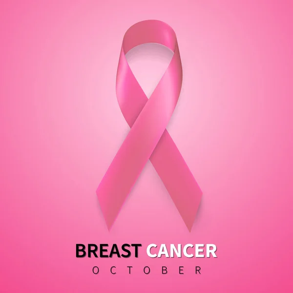 Octubre mes de concienciación sobre el cáncer de mama. Símbolo realista de cinta rosa. Diseño médico. Ilustración vectorial — Archivo Imágenes Vectoriales