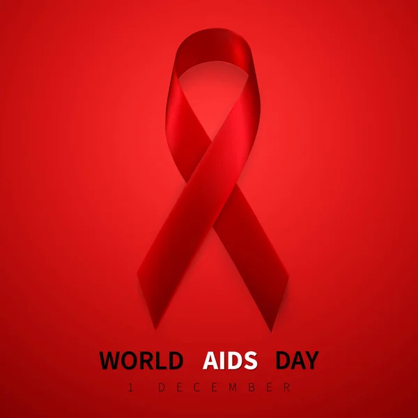 世界艾滋病日符号, 12月1日。逼真的红色丝带符号。医疗设计。向量例证 — 图库矢量图片