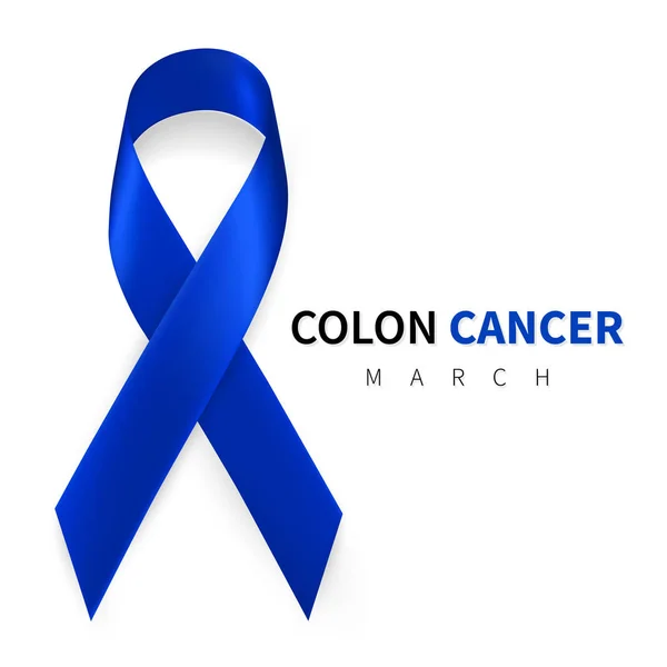 Colorectal, Mês de Consciência do Cancro do Cólon. Símbolo de fita azul escuro realista. Design Médico. Ilustração vetorial — Vetor de Stock