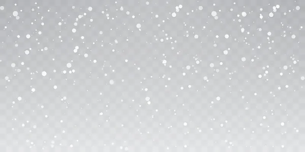 Nieve de Navidad. Fuertes nevadas. Caída de copos de nieve sobre fondo transparente. Copos de nieve blancos volando en el aire. Ilustración vectorial — Vector de stock