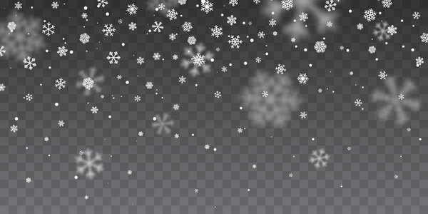 Christmas snow. Heavy snowfall. Falling snowflakes on transparent background. White snowflakes flying in the air. Vector illustration