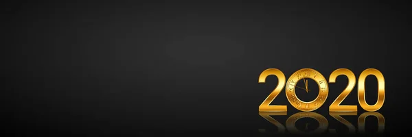 2020 blahopřání k novému roku se zlatými hodinami na černém pozadí. Vektorová ilustrace — Stockový vektor