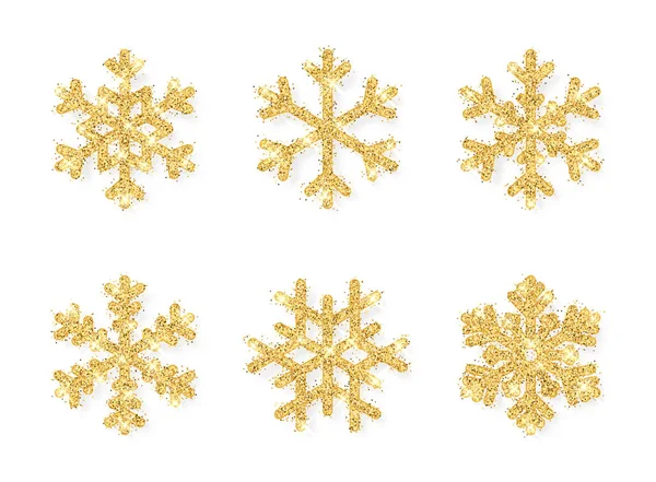 Flocons de neige dorés brillants sur fond blanc. Noël et Nouvel An fond. Illustration vectorielle — Image vectorielle