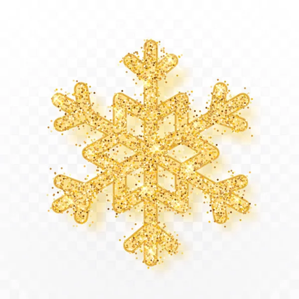 Shining gold snowflake on transparent background. Christmas and New Year background. Vector illustration — Stock Vector