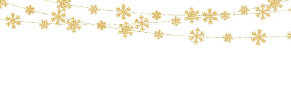 Natale o Capodanno fiocco di neve dorato decorazione ghirlanda su sfondo bianco. Fiocco di neve scintillante appeso. Illustrazione vettoriale — Vettoriale Stock