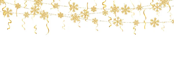 Natale o Capodanno fiocco di neve dorato decorazione ghirlanda su sfondo bianco. Fiocco di neve scintillante appeso. Illustrazione vettoriale — Vettoriale Stock