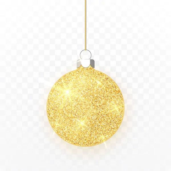 Ouro brilhante glitter brilhante bola de Natal. Bola de vidro de Natal no fundo transparente. Modelo de decoração de férias. Ilustração vetorial — Vetor de Stock