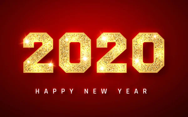 Šťastný nový rok 2020, zlatá lesklá čísla design přání, vektorová ilustrace — Stockový vektor